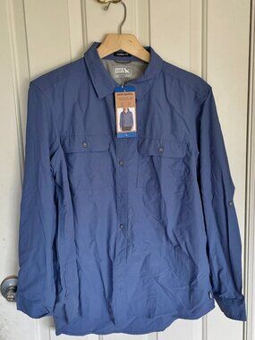 NEW Eddie Bauer Womens Mountain Ripstop Shirt L NWT UPF 50+ Blue Hiking Travel